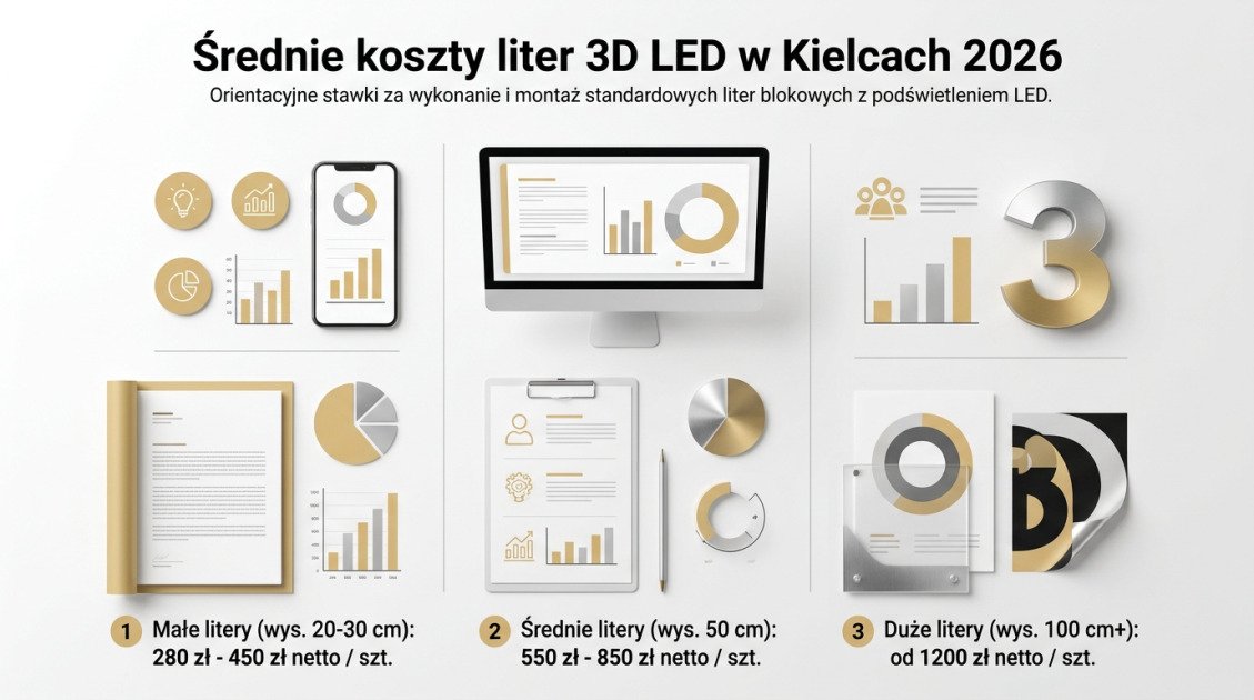 Średnie koszty liter 3D LED w Kielcach 2026