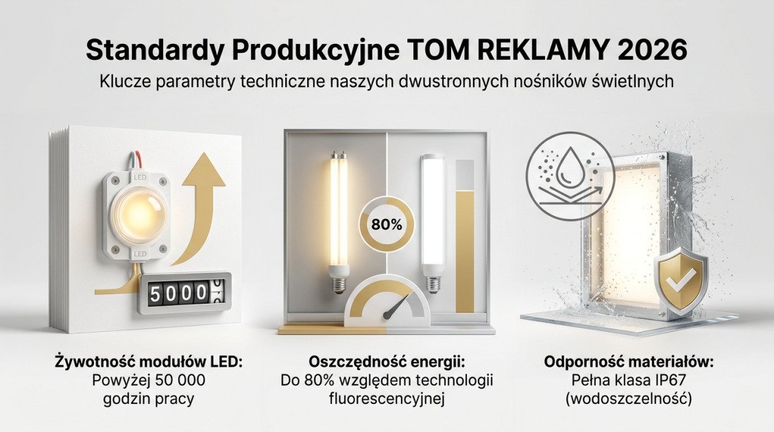 Kasetony reklamowe dwustronne Kielce – Twoja marka widoczna z każdej strony 1 Standardy Produkcyjne TOM REKLAMY 2026