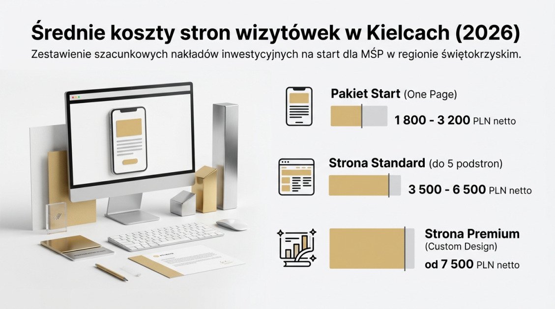 Jaka jest cena strony internetowej wizytówki w Kielcach w 2026? 1 Średnie koszty stron wizytówek w Kielcach (2026)