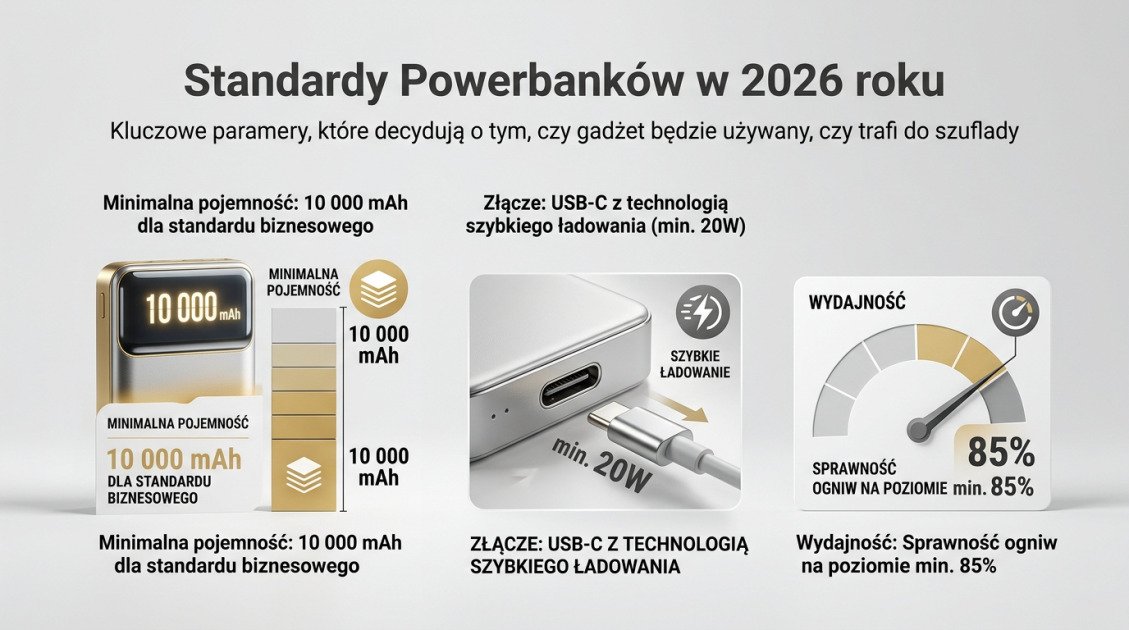 Powerbank reklamowy z logo Kielce – Twoja marka zawsze pod ręką 1 Standardy Powerbanków w 2026 roku