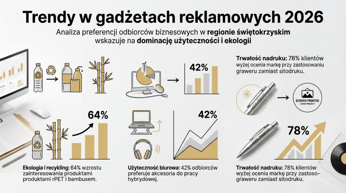 Tanie gadżety reklamowe z nadrukiem Kielce – TOP trendy 2026 1 Trendy w gadżetach reklamowych 2026