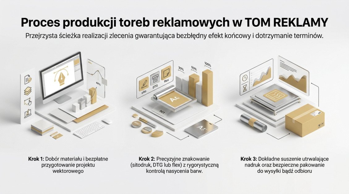 Torby reklamowe z nadrukiem Kielce – klucz do promocji 1 Proces produkcji toreb reklamowych w TOM REKLAMY