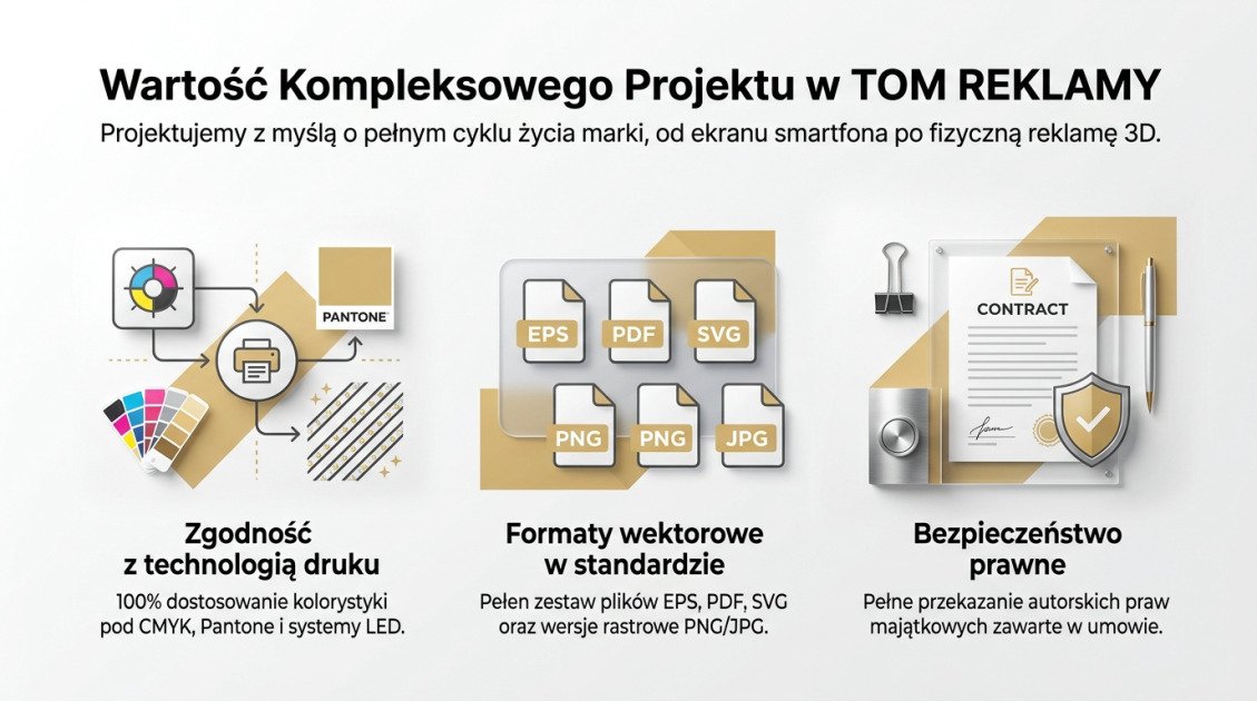 Cennik projektowania logo firmy: Koszt logo w 2026 roku 1 Wartość Kompleksowego Projektu w TOM REKLAMY