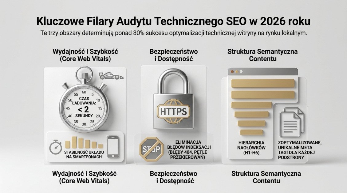 Audyt SEO strony Kielce – jak zwiększyć widoczność w Google? 1 Kluczowe Filary Audytu Technicznego SEO w 2026 roku
