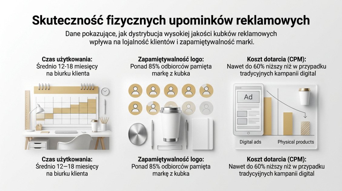 Kubki reklamowe z nadrukiem Kielce – skuteczna reklama 1 Skuteczność fizycznych upominków reklamowych