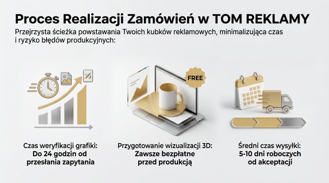 Kubki reklamowe z nadrukiem Kielce – stwórz spójną markę 1 Proces Realizacji Zamówień w TOM REKLAMY